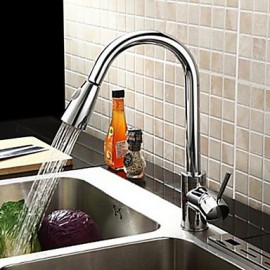 Solid Brass Chrome Finish Pull Down and Pull Out Kitchen Tap With Spray