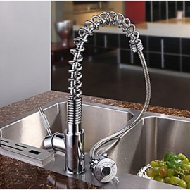 Solid Brass Chrome Finish Deck Mounted Pull Out Kitchen Tap With Spray