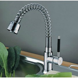 Solid Brass Chrome Finish Deck Mounted Pull Out Kitchen Tap With Spray