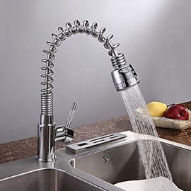 Solid Brass Chrome Finish Deck Mounted Pull Out Kitchen Tap With Spray