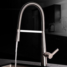 Contemporary Pullout Spray Brushed Finish Brass One Hole Single Handle Kitchen Tap