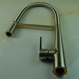 Contemporary Pullout Spray Brushed Finish Brass One Hole Single Handle Kitchen Tap