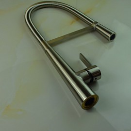 Contemporary Pullout Spray Brushed Finish Brass One Hole Single Handle Kitchen Tap