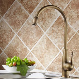 Deck Mounted Copper Antique Brass Rotatable Spout Single Handle Single Hole Cold And Hot Water Kitchen Tap