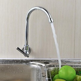 Wall Type 360 Degree Rotatable Chrome Plated Brass Kitchen Sink Tap - Silver