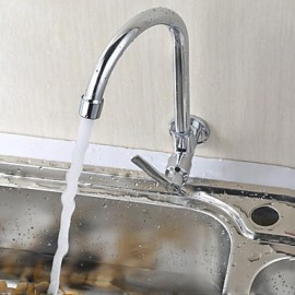Wall Type 360 Degree Rotatable Chrome Plated Brass Kitchen Sink Tap - Silver