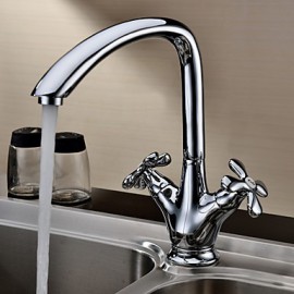 Kitchen Tap Centerset with Chrome Two Handles One Hole