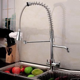 Contemporary Double Handle Chrome Finish Pull-Out Spray 3 way Kitchen Tap with Pure Water Flow Filter Tap