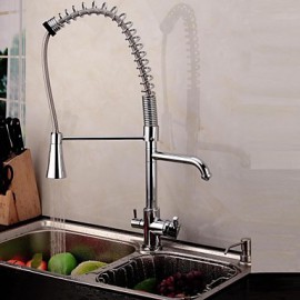 Contemporary Double Handle Chrome Finish Pull-Out Spray 3 way Kitchen Tap with Pure Water Flow Filter Tap
