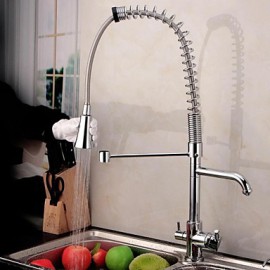 Contemporary Double Handle Chrome Finish Pull-Out Spray 3 way Kitchen Tap with Pure Water Flow Filter Tap