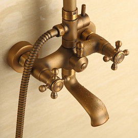 Antique Brass Tub Shower Tap with 8 inch Shower Head + Hand Shower