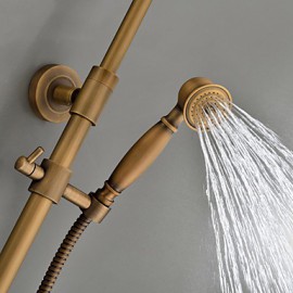 Shower Tap Wall Mount with Antique Brass Single Handle Three Holes