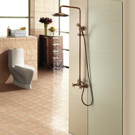 Antique Brass Shower Tap with 8 inch Shower Head + Hand Shower