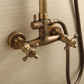 Antique Brass Shower Tap with 8 inch Shower Head + Hand Shower