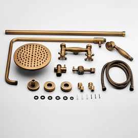 Antique Brass Shower Tap with 8 inch Shower Head + Hand Shower