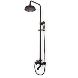 Oil-rubbed Bronze Wall Mount Waterfall Rain + Handheld Shower Tap