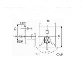 Wall Mounted Rain Shower Tap Set 12"Square Shower Head Bathroom Mixer Taps