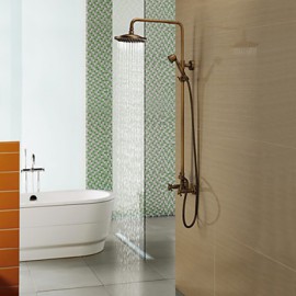 Antique Brass Shower Tap with 8 inch Shower Head + Hand Shower