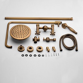 Antique Brass Shower Tap with 8 inch Shower Head + Hand Shower