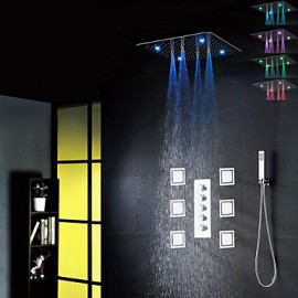 Bathroom Bath Shower Tap Set, 20 Inch 7 Colors 100V~240V AC LED Shower Head And 6 Pcs Big Spa Body Massage Spray