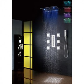 Bathroom Bath Shower Tap Set, 20 Inch 7 Colors 100V~240V AC LED Shower Head And 6 Pcs Big Spa Body Massage Spray