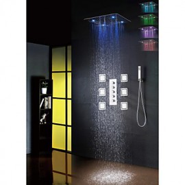 Bathroom Bath Shower Tap Set, 20 Inch 7 Colors 100V~240V AC LED Shower Head And 6 Pcs Big Spa Body Massage Spray