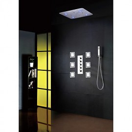 Bathroom Bath Shower Tap Set, 20 Inch 7 Colors 100V~240V AC LED Shower Head And 6 Pcs Big Spa Body Massage Spray