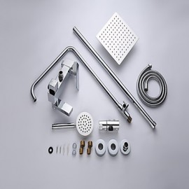 Square Thin Pressurize Shower Chrome Finished 8 Inch In Wall Shower Set with Shower Head and Hand Shower