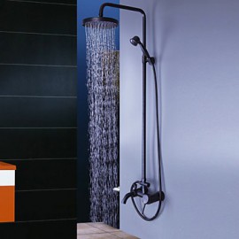 Oil-rubbed Bronze Wall Mounted Waterfall Rain + Handheld Shower Tap