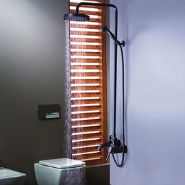 Oil-rubbed Bronze Wall Mounted Waterfall Rain + Handheld Shower Tap