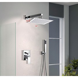 10"unleaded Square Head Wall Mount Brass Mixer Valve handheld Bathroom Shower set