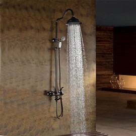 Oil-rubbed Bronze Wall Mounted Waterfall Rain + Handheld Shower Tap