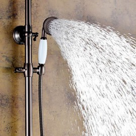 Oil-rubbed Bronze Wall Mounted Waterfall Rain + Handheld Shower Tap