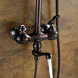 Oil-rubbed Bronze Wall Mounted Waterfall Rain + Handheld Shower Tap