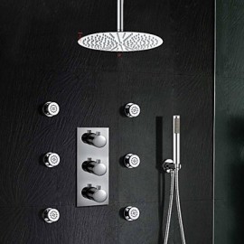 Luxury Thermostatic Stainless Steel 12" Bathroom Shower Tap With Jets Sprayer Hand Shower