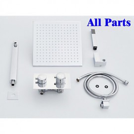 Two Handles Chrome Thermostatic Bathroom Shower Tap, 12 Inch LED Rainfall Shower Head / Brass Hand Shower Included