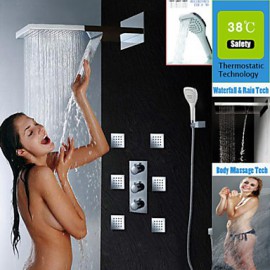 Thermostatic Bathroom Shower Tap, Stainless Steel 304 Brushed Rain And Waterfall Shower Head With Massage Spray Jets