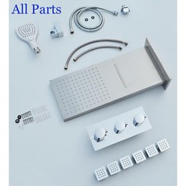 Thermostatic Bathroom Shower Tap, Stainless Steel 304 Brushed Rain And Waterfall Shower Head With Massage Spray Jets