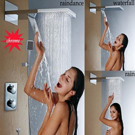 Thermostatic Bathroom Shower Tap, Stainless Steel 304 Wall Mounted Chrome Waterfall And Rainfall Shower Head
