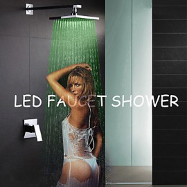 Brass Thermostatic Rainfall Shower Tap, LED Temperature Sensitive 3 Colors Shower