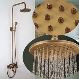 Antique Brass Rain Bathroom Shower Set Tap W/Tub Tap Mixer Tap Wall Mount