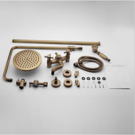 Antique Brass Rain Bathroom Shower Set Tap W/Tub Tap Mixer Tap Wall Mount