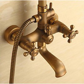 Antique Brass Rain Bathroom Shower Set Tap W/Tub Tap Mixer Tap Wall Mount