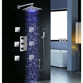 Triple Handle Thermostatic Shower Valve Brass 8" LED Rain Shower Head Spa Body Massage Spray Jets