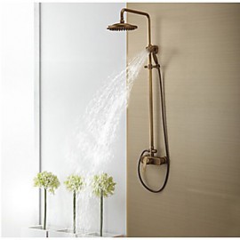 Antique Brass Wall Mounted Single Handle Rain Shower Tap Set with 8 Inch Shower Head and Hand Shower