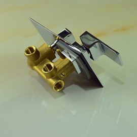 Shower Tap Contemporary Chrome Wall Mounted Double Handles Brass with Square Shower Head and Hand Shower