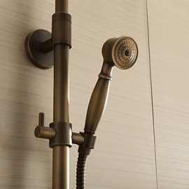 Antique Brass Single Handle Wall Mount Rain + Handheld Shower Tap