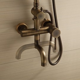 Antique Brass Single Handle Wall Mount Rain + Handheld Shower Tap