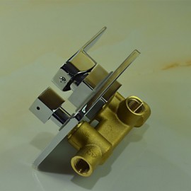 Shower Tap Contemporary Chrome Wall Mounted Double Handles Brass with Square Shower Head and Hand Shower