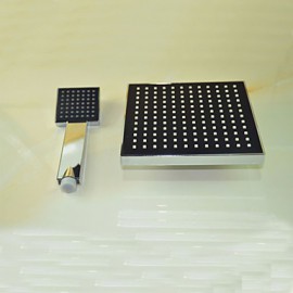 Shower Tap Contemporary Chrome Wall Mounted Double Handles Brass with Square Shower Head and Hand Shower